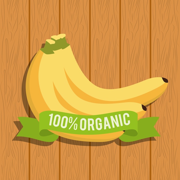 Vector banana food organic over wooden