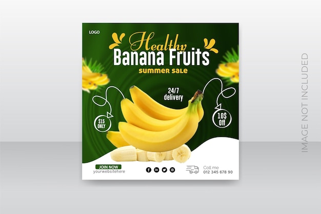 Banana fruit banana social media post design for summer super sale design template