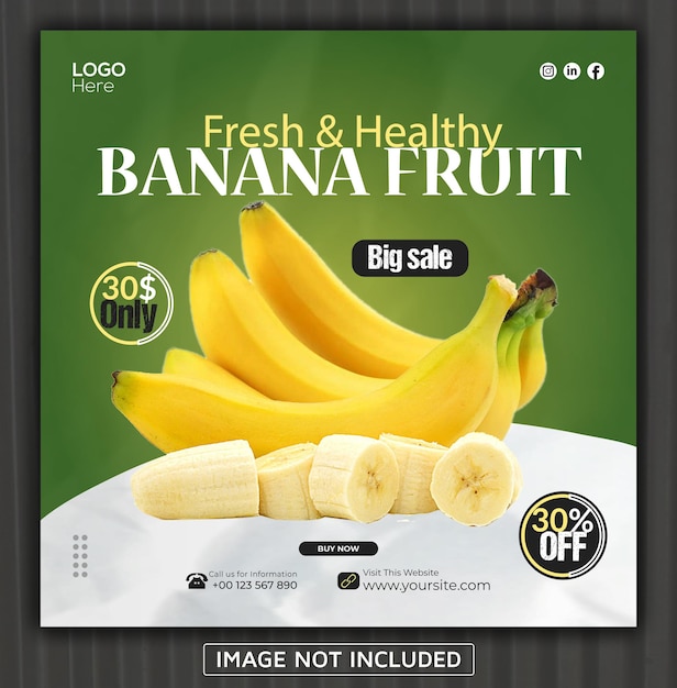 Banana Fruit Social Media Post Banner For Fruits Shop