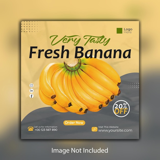 Modello di banner per post sui social media di banana fruit