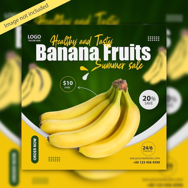 Modello di banner post instagram di cibo di social media di banana frutti