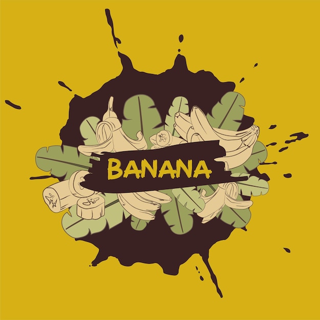 Banana group on banana leaf with paint brush vector