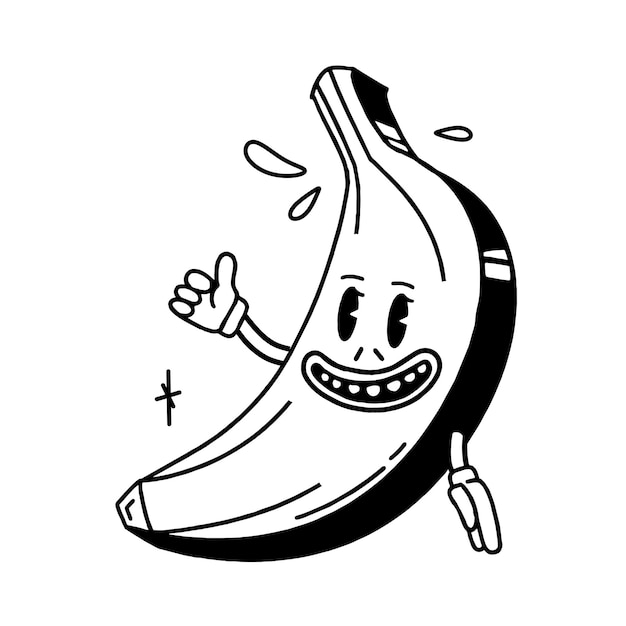 Banana è un personaggio dei cartoni animati retrò del vettore di sorriso comico vintage degli anni '30