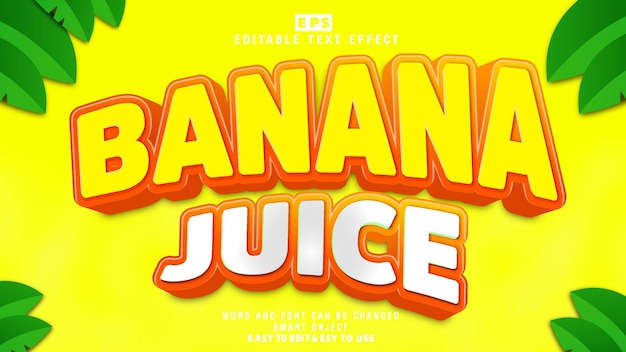 Banana juice 3d editable text effect vector with background