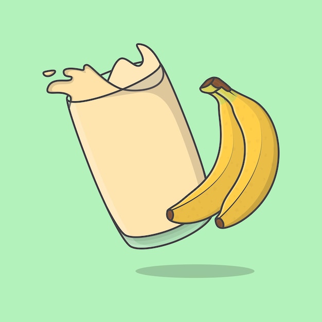 Banana Juice Cartoon Vector Illustration Banana Juice Flat Icon Outline