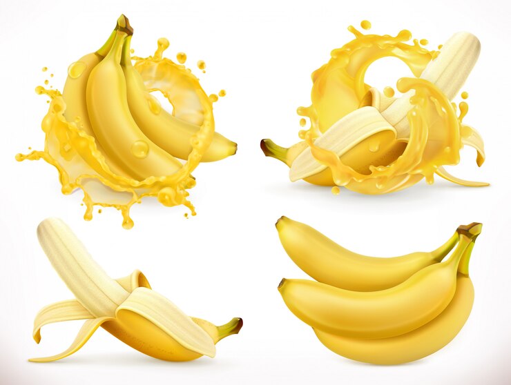 Vector banana juice. fresh fruit and splash