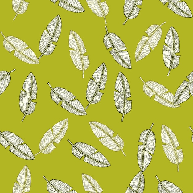 Vector banana leaf seamless patternvintage tropical branch in engraving style