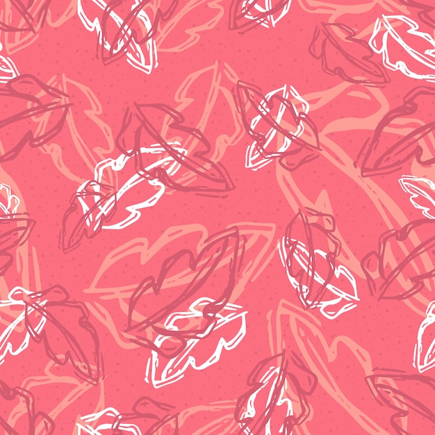 Vector banana leaves seamless pattern in pink background