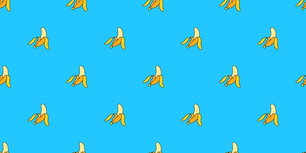 Вектор Банановая минимальная линия каракулей в стиле поп-арт бесшовный рисунок на синем фоне векторной иллюстрации