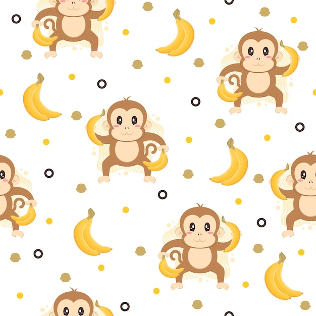 Banana monkey cartoon trendy pattern background concepts.