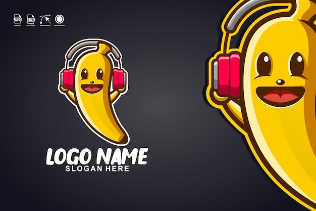 banana music cute mascot character logo design