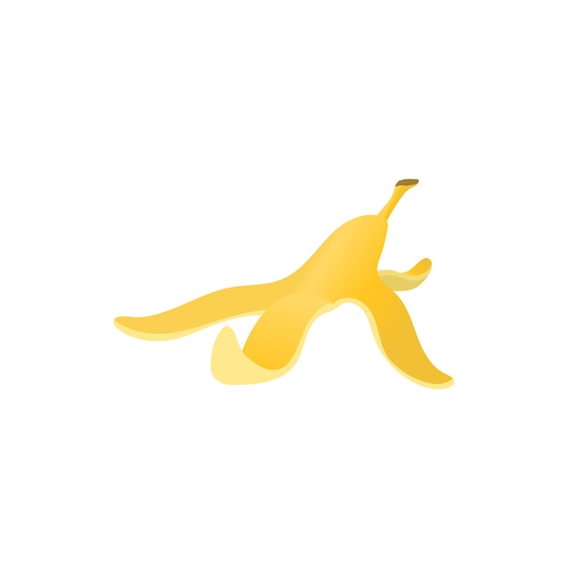 Банановая кожура значок в мультяшном стиле на белом фоне