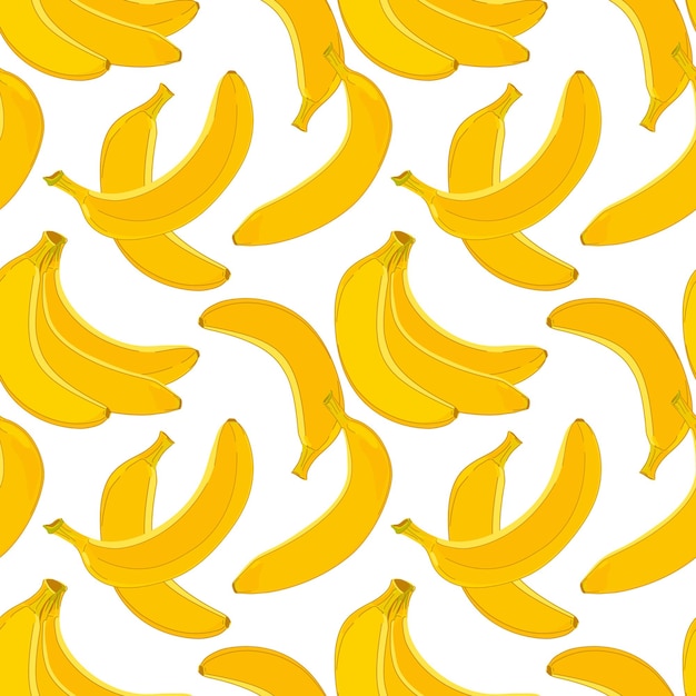 Банан бесшовный узор на белом фоне Векторная иллюстрация Дизайн для оберточной бумаги текстильной ткани Желтые спелые экзотические фрукты