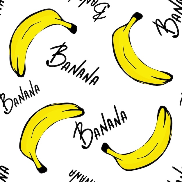 Banana seamless vector pattern on white background