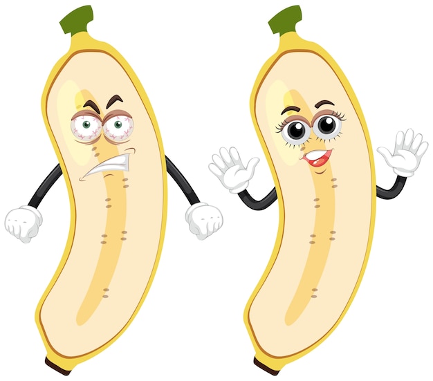 Vector banana slice with two different emotions