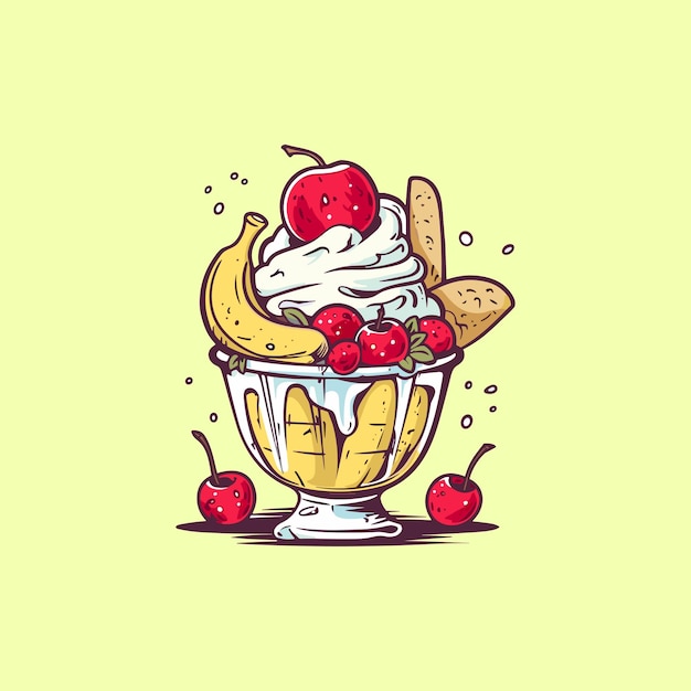 Banana split ice cream clip art illustration