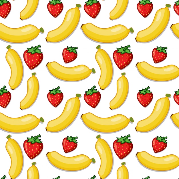 Vector banana and strawberry seamless background