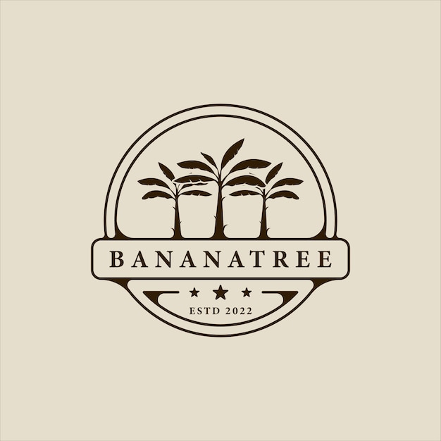 Banana tree emblem logo vector vintage illustration template icon graphic design silhouette tropical plants sign or symbol for organic farmer with badge label style