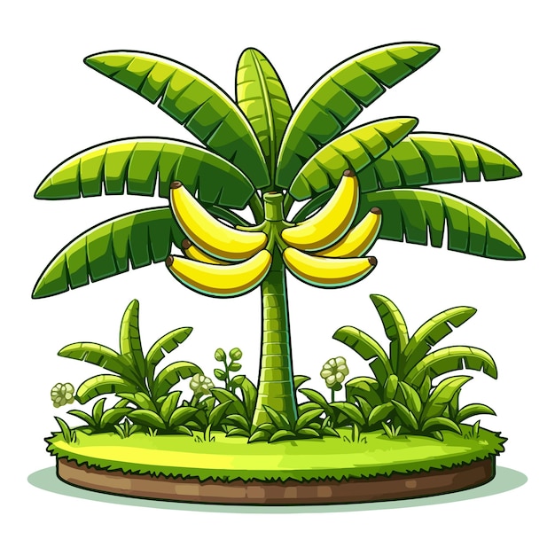 Banana tree isolated on white background for garden design vector cartoon type