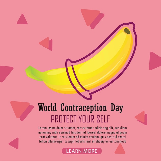 Vector banana with condom world contraception day protect yourself safe sex and aids awareness concept