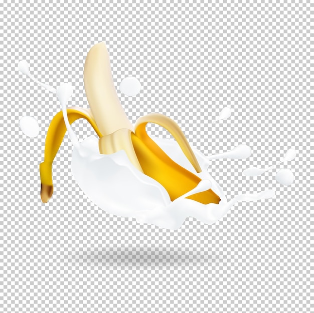 Banana and yogurt splash vector realistic illustration