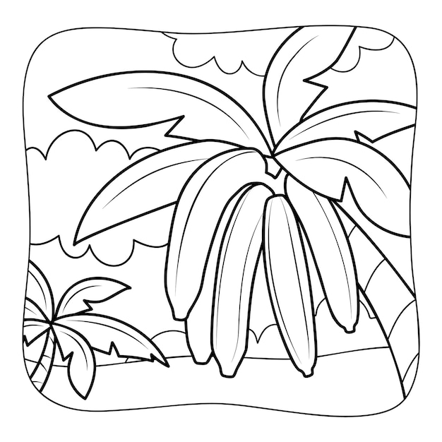 Bananas black and white Coloring book or Coloring page for kids Nature background