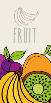 Uva del kiwi delle banane e insegna della frutta arancio