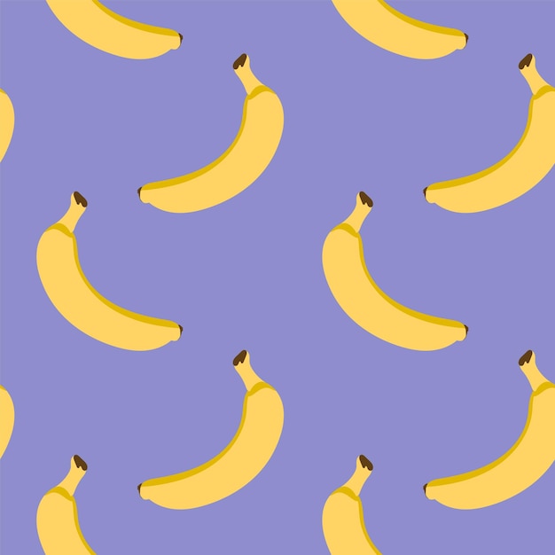 Бесшовный узор из бананов. Векторная иллюстрация на фиолетовом фоне
