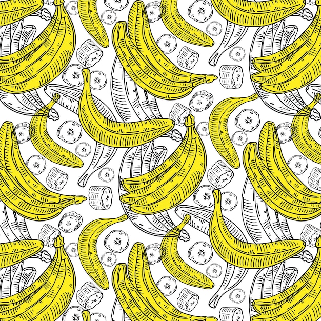 Bananas seamless pattern on a white background. Yellow banana.