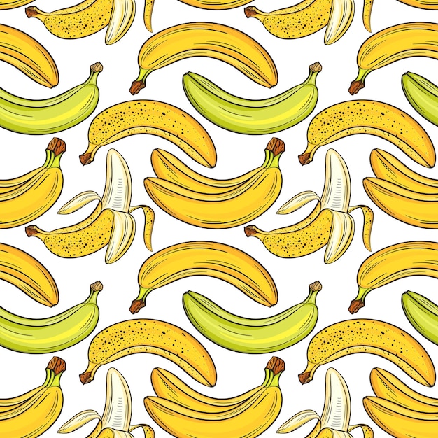 Bananas on white background bright colorful seamless pattern template for your design