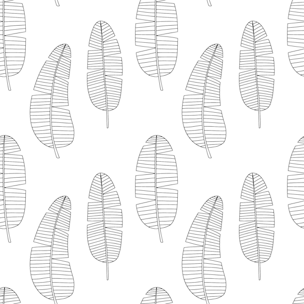 Bananebladeren vector naadloos patroon Bananeblaaderen schetspatroon