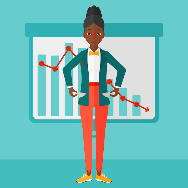 Vector bancrupt business woman.