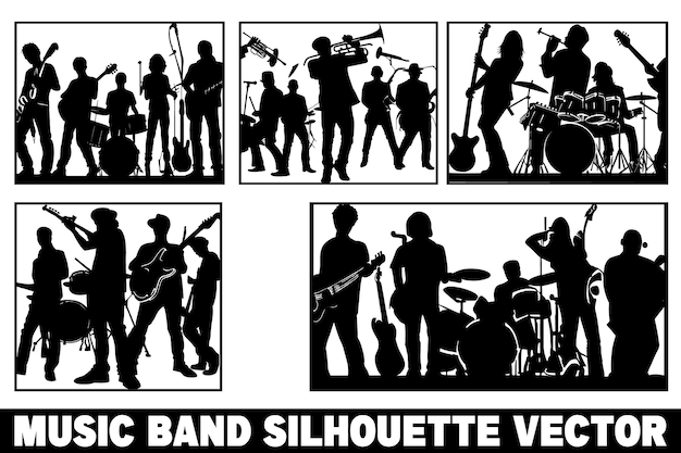 Band silhouet vector Muziekgroep clipart Muzikanten silhouet bundel Rock band silhouetten