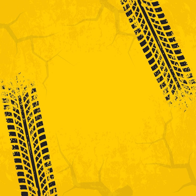 Band tracks achtergrond met gebarsten en grunge effect. zwarte vlekken op gele achtergrond. vector illustratie