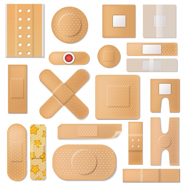 Vector bandage vector band plaster and medical protection patch for first aid illustration set