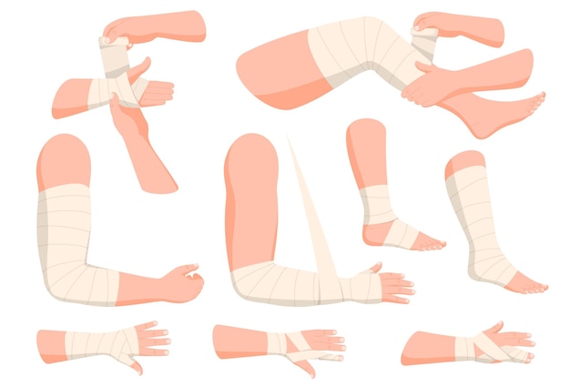 벡터 붕대 팔과 다리 의료 붕대 탄성 붕대 세트