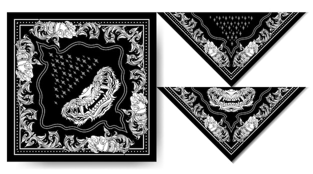 Vector bandana japan tijger masker zwart en wit vintage design