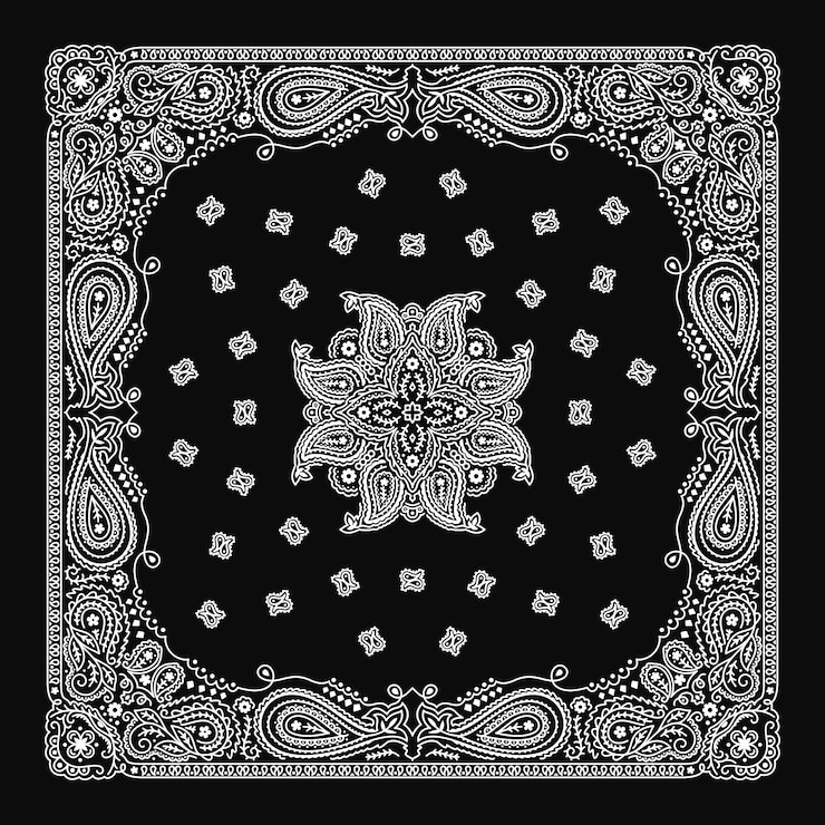 Vector bandana paisley ornament pattern classic vintage black and white   design