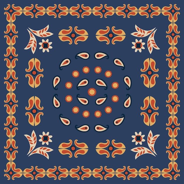 Bandana print paisley ornament Donkere achtergrond zakdoek geometrisch verweven patroon Hand getrokken