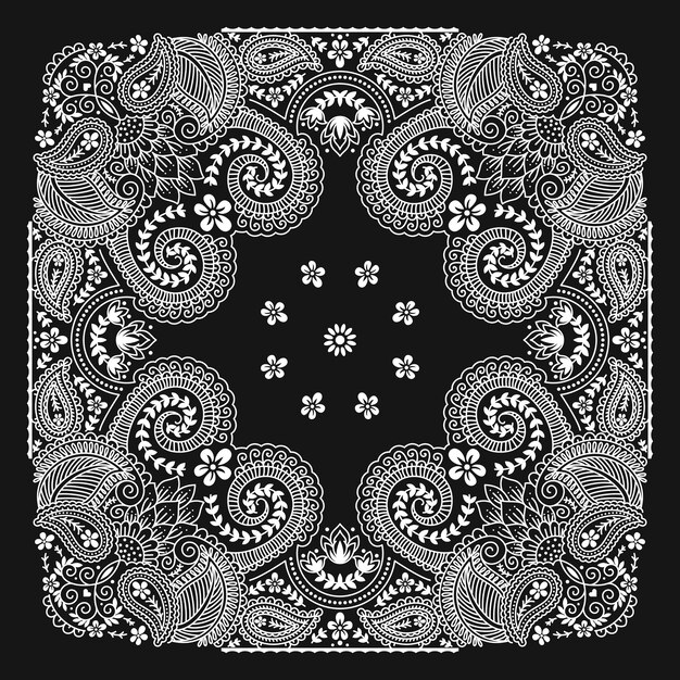 Vector bandanna paisley ornament pattern classic vintage black and white design