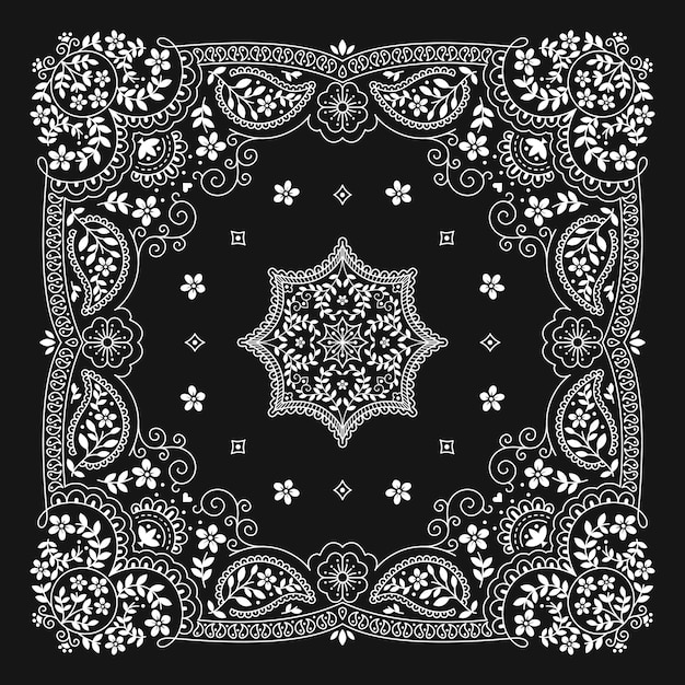 Бандана Пейсли орнамент классический винтажный черно-белый дизайн