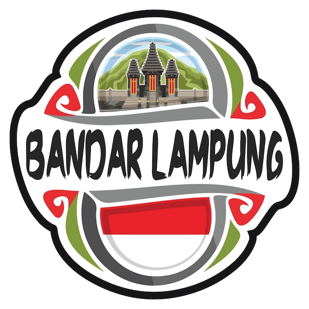 Bandar Lampung Indonesië Vlag Reizen Souvenir Skyline Landmark Logo Badge Stempel Zegel Embleem Eps