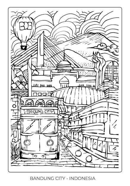 Vector bandung city line art vector illustration poster