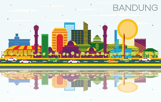 Premium Vector | Bandung Indonesia City Skyline with Color Buildings