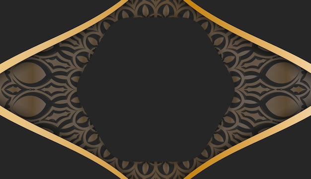 Банер черного цвета с мандалой с золотым орнаментом и местом для вашего логотипа или текста.