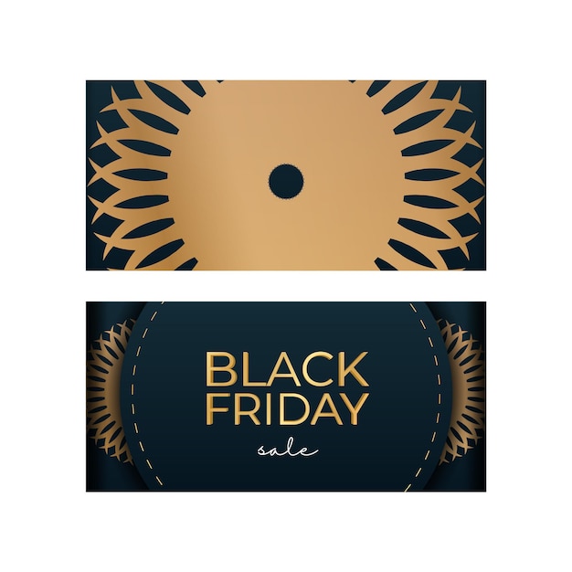 Vector baner black friday in blue with geometric gold pattern