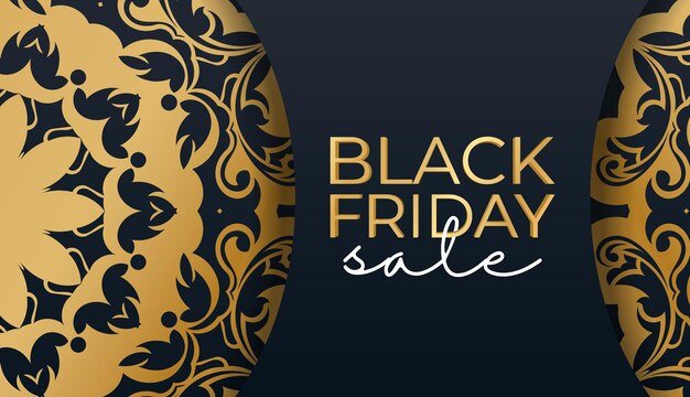 Baner per il black friday in blu con motivo geometrico dorato