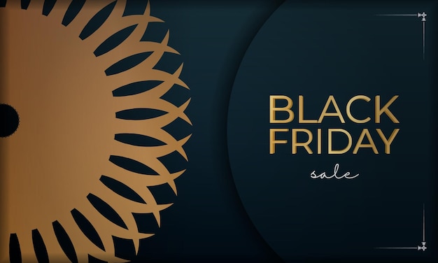 Baner Black Friday in blauw met rond gouden ornament