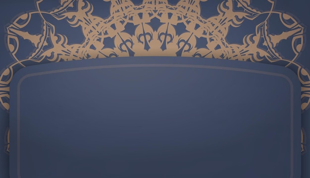 Банер синего цвета с орнаментом мандала коричневый для дизайна под текст