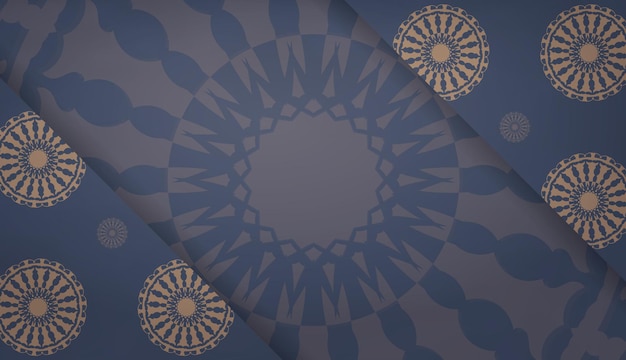 Baner di colore blu con ornamento marrone mandala per il design sotto il tuo testo